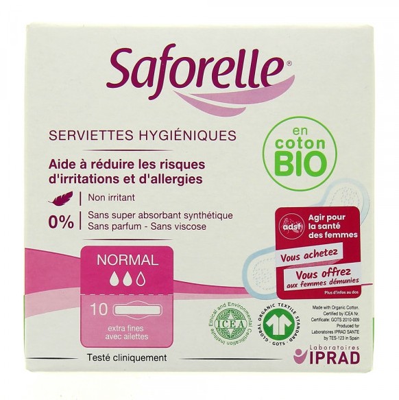 Saforelle Serviettes Hygiéniques en Coton Bio Normal